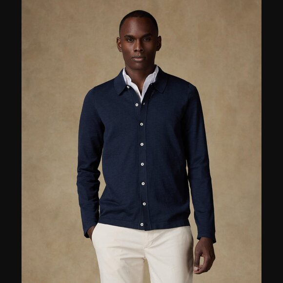 CAFE COTON Paris Portofino Preppy Collared Cotton Cardigan Sweater Mens L Gray - Picture 8 of 8